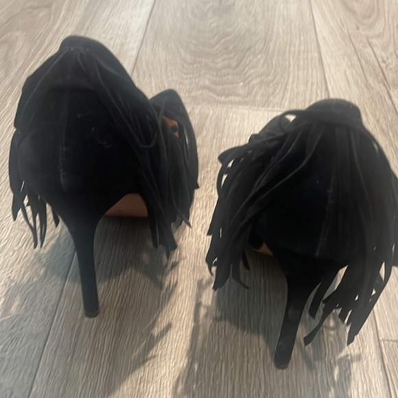 Shlekh Fringe suede Black 5"High Stiletto Heel Pointy Toe Shoes WOMEN Size 8 - Picture 6 of 8